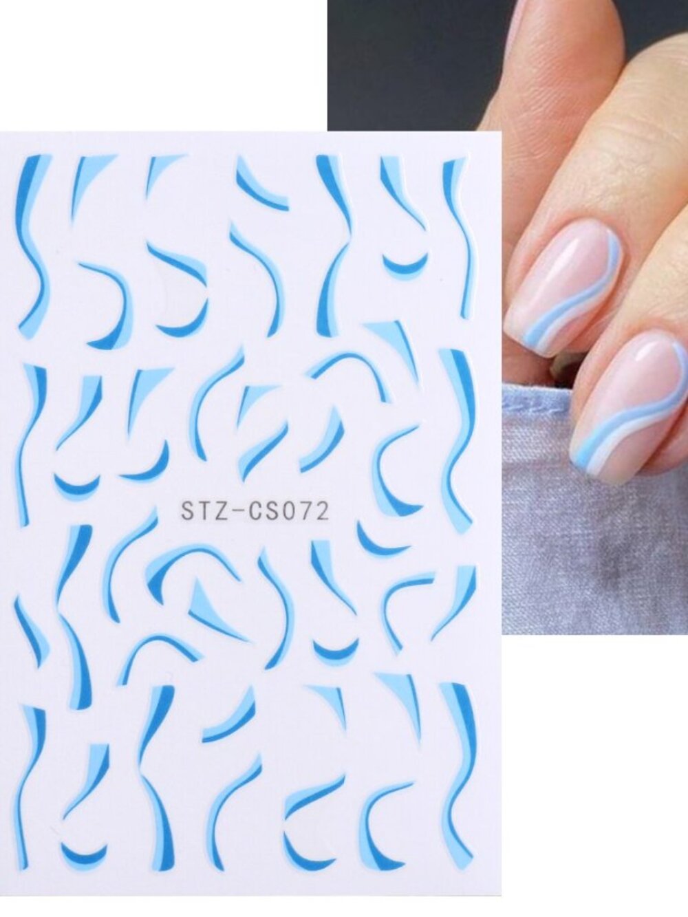 BLUE 2 Tone Nail Art Wavy Line Self-Adhesive 3D Nail Art Sticker Decals Manicure